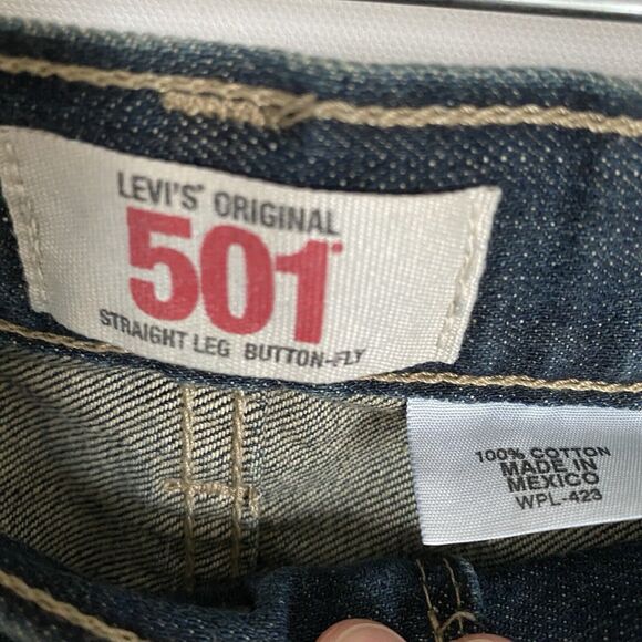 Levis 501 Men’s Jeans 40x30 Blue Button Fly Distressed Straight Leg Relaxed - Picture 6 of 8